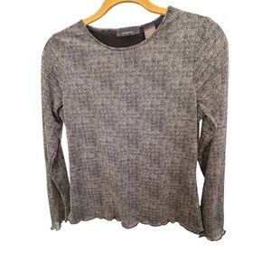 Liz Claiborne Black White Long Sleeve Semi Sheer Lightweight Pull-Over Top Med